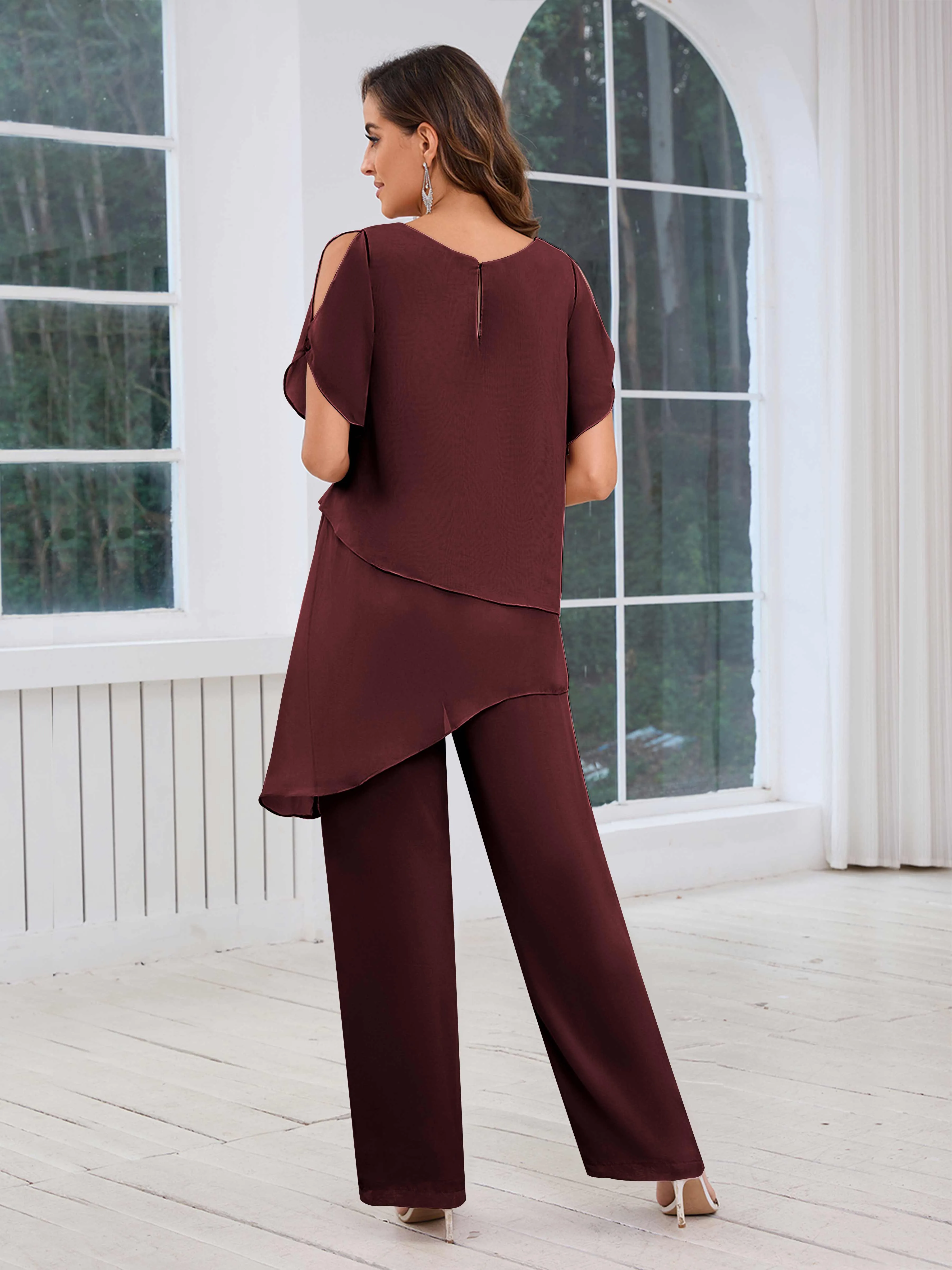 Alondra Chic Scoop Asymmetrical Chiffon Mother Of The Bride Jumpsuit/Pantsuit