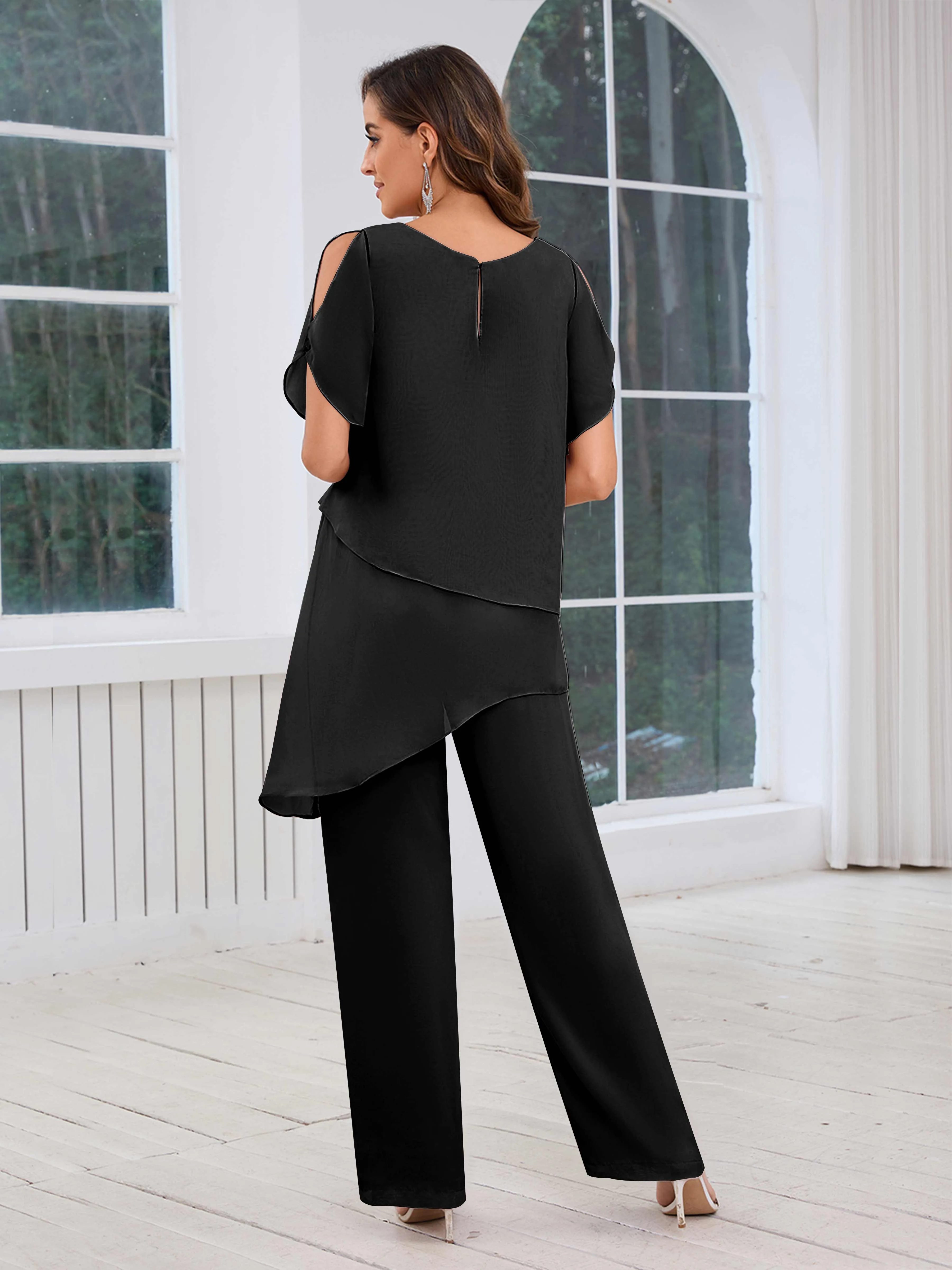 Alondra Chic Scoop Asymmetrical Chiffon Mother Of The Bride Jumpsuit/Pantsuit