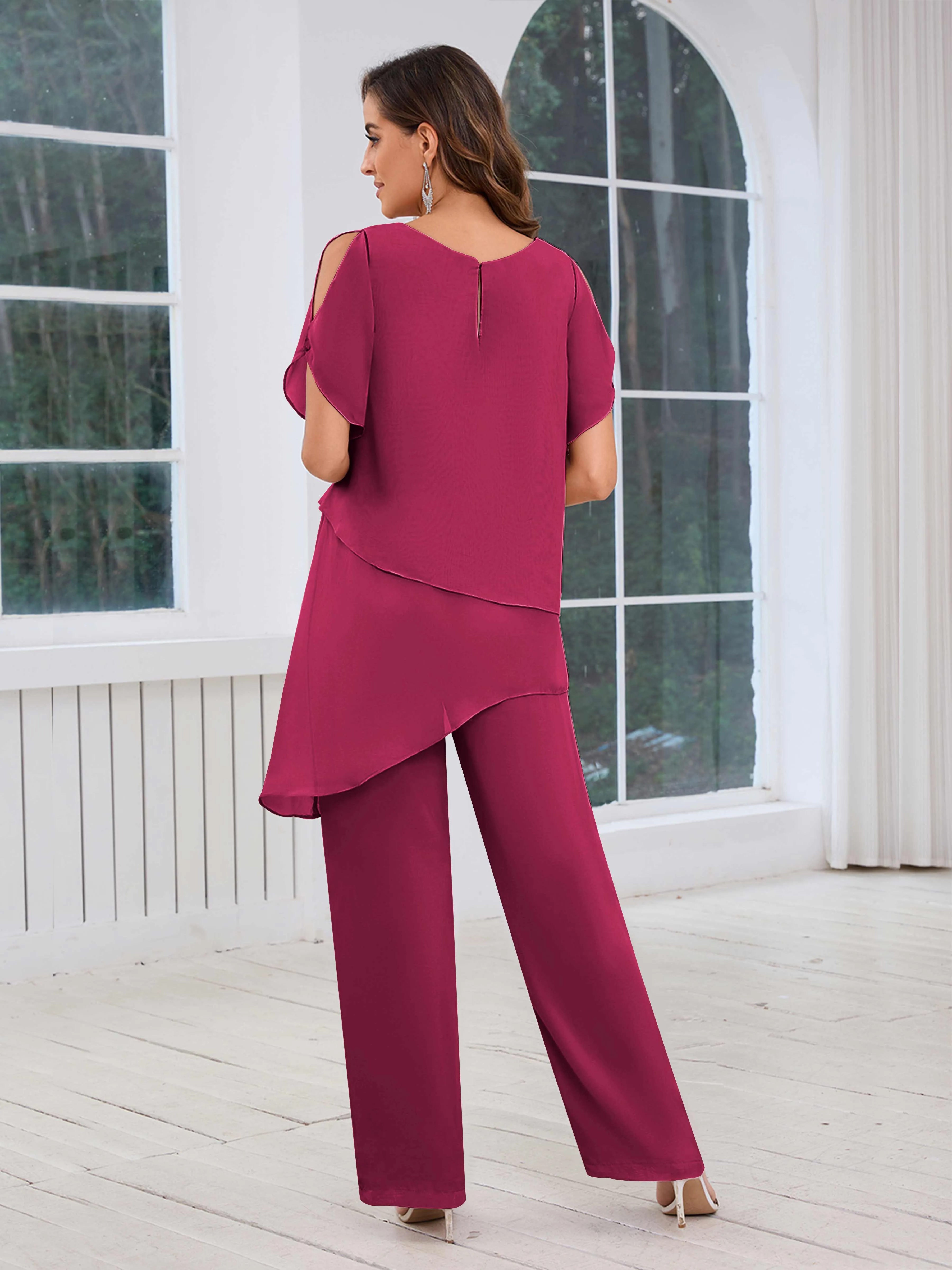 Alondra Chic Scoop Asymmetrical Chiffon Mother Of The Bride Jumpsuit/Pantsuit