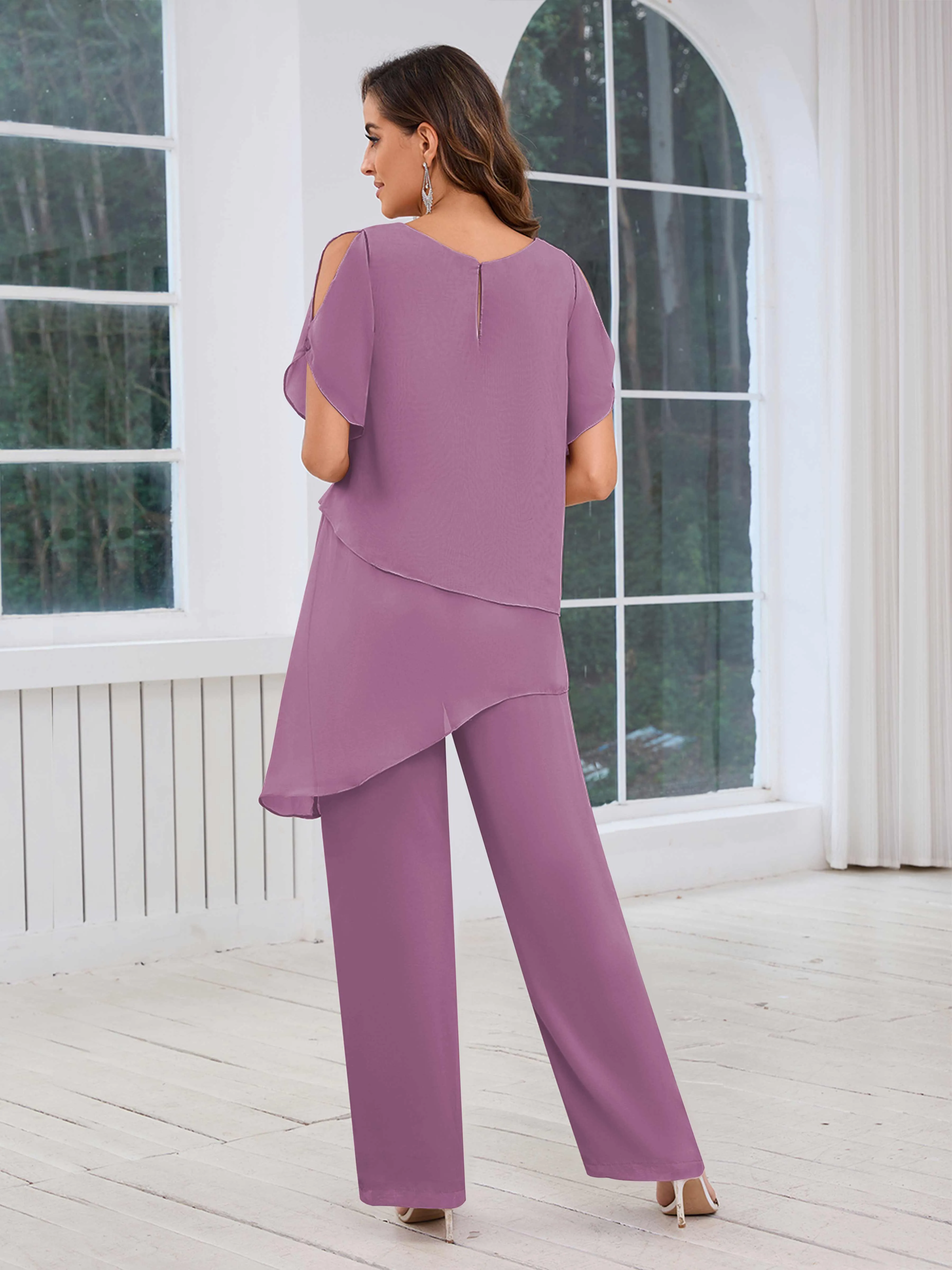 Alondra Chic Scoop Asymmetrical Chiffon Mother Of The Bride Jumpsuit/Pantsuit