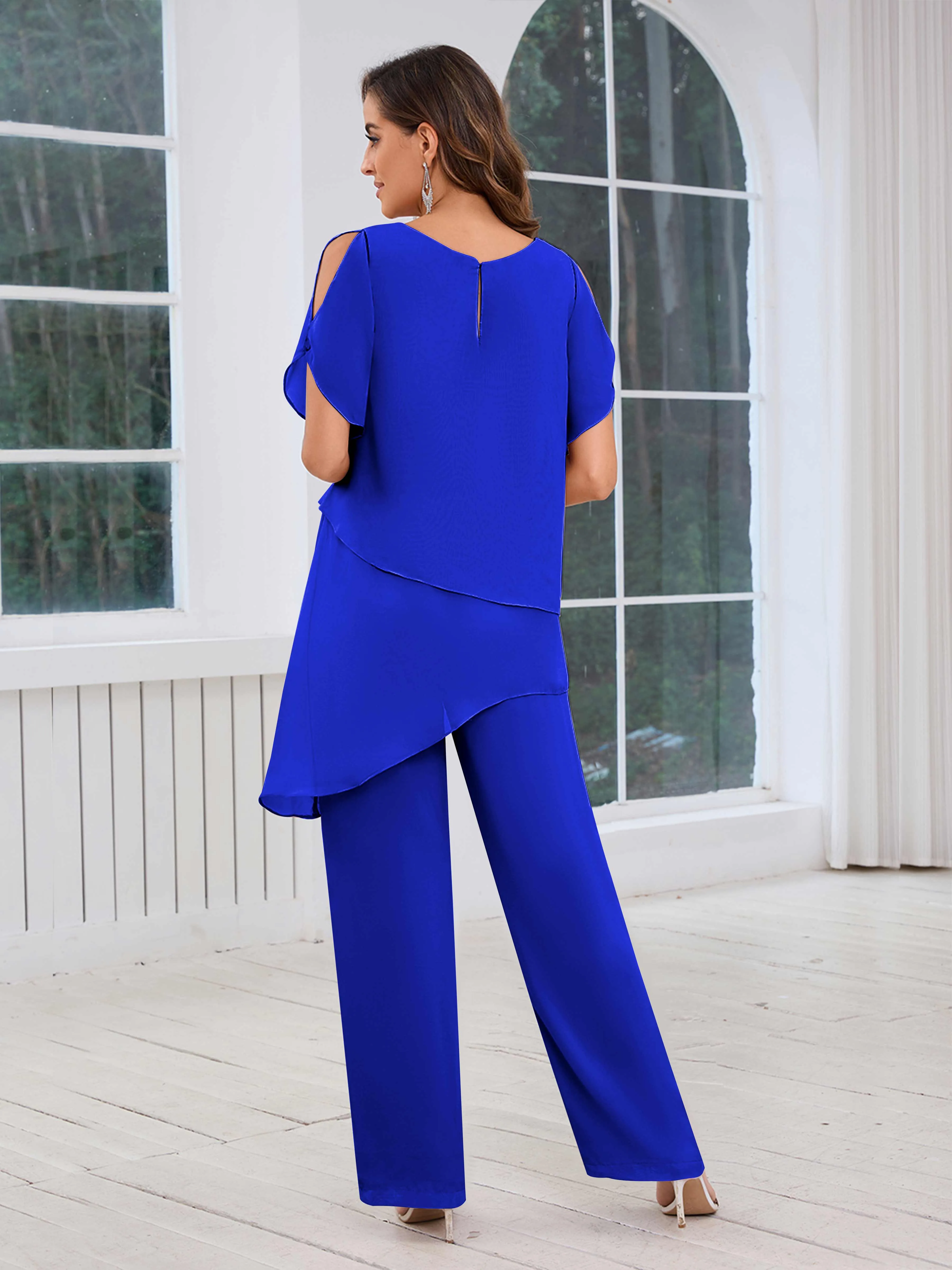 Alondra Chic Scoop Asymmetrical Chiffon Mother Of The Bride Jumpsuit/Pantsuit