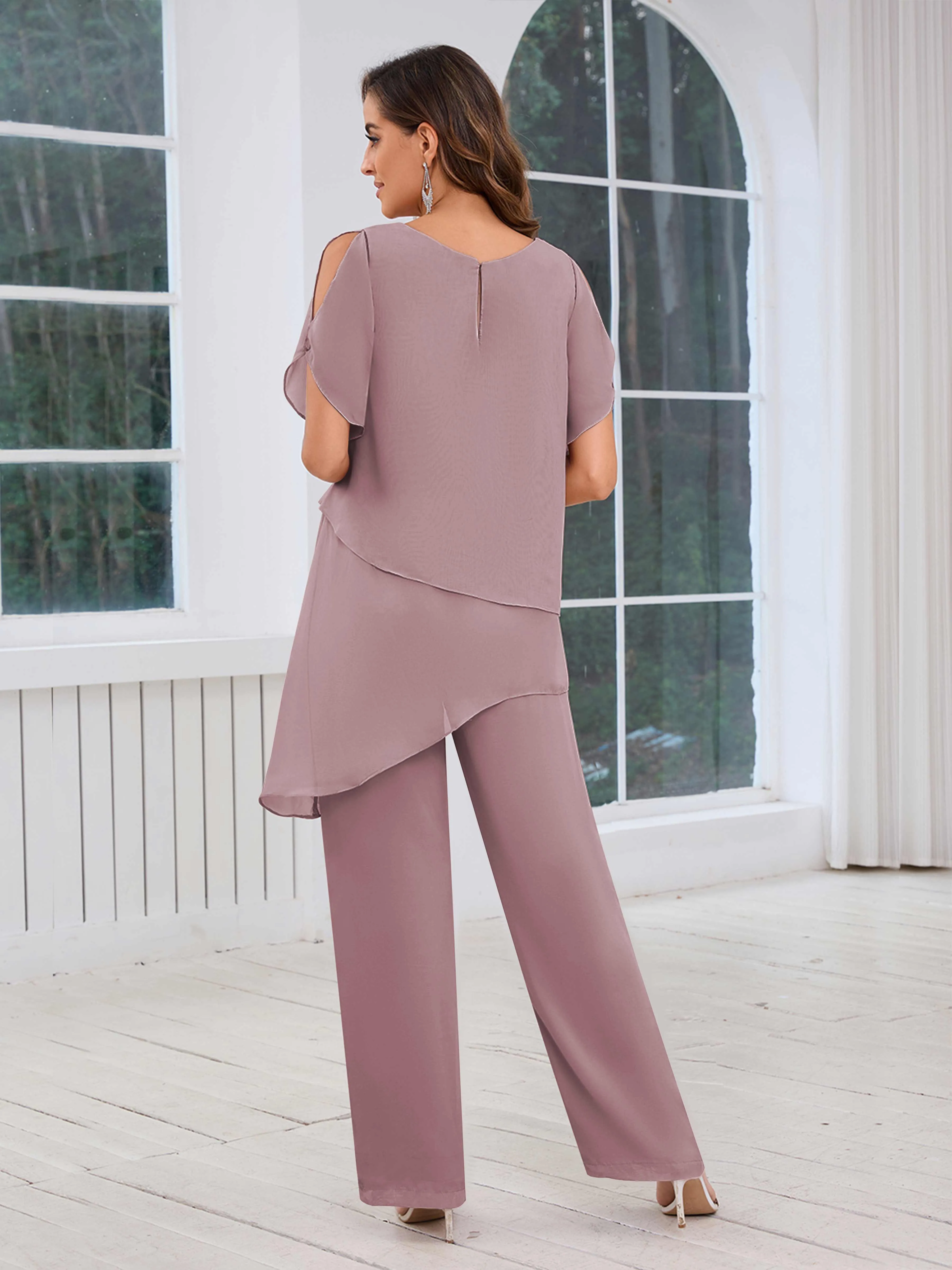 Alondra Chic Scoop Asymmetrical Chiffon Mother Of The Bride Jumpsuit/Pantsuit