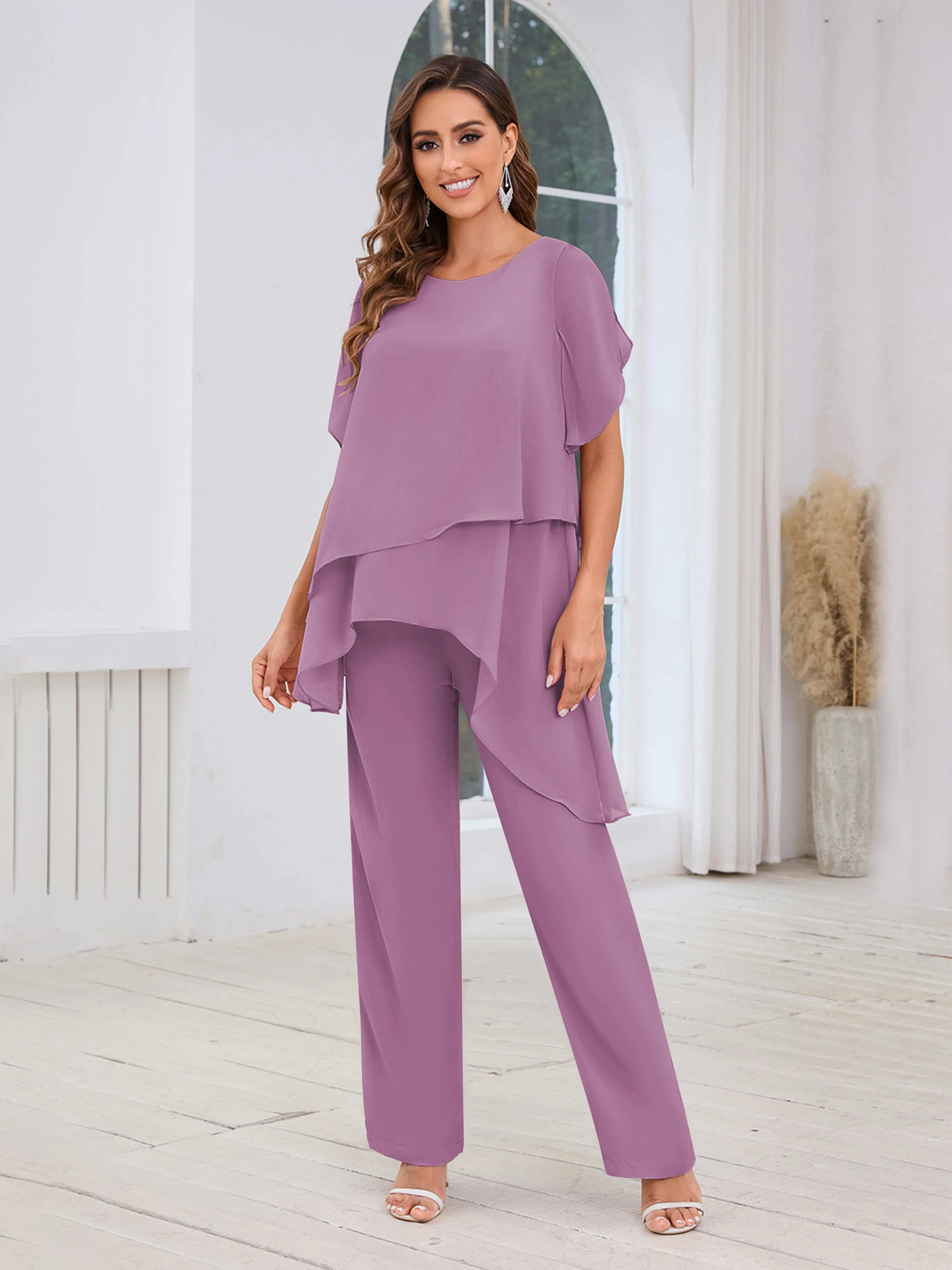 Alondra Chic Scoop Asymmetrical Chiffon Mother Of The Bride Jumpsuit/Pantsuit