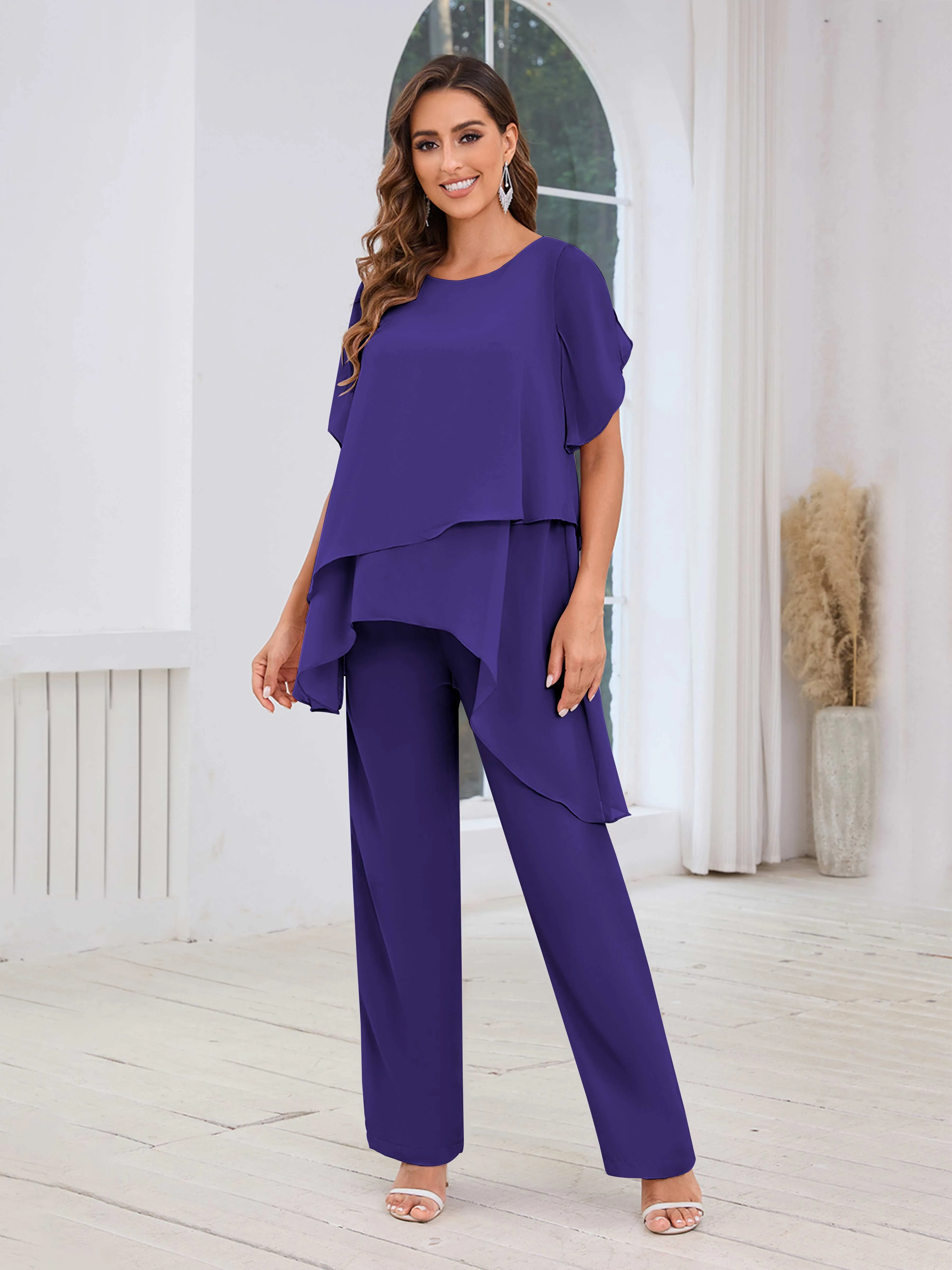 Alondra Chic Scoop Asymmetrical Chiffon Mother Of The Bride Jumpsuit/Pantsuit