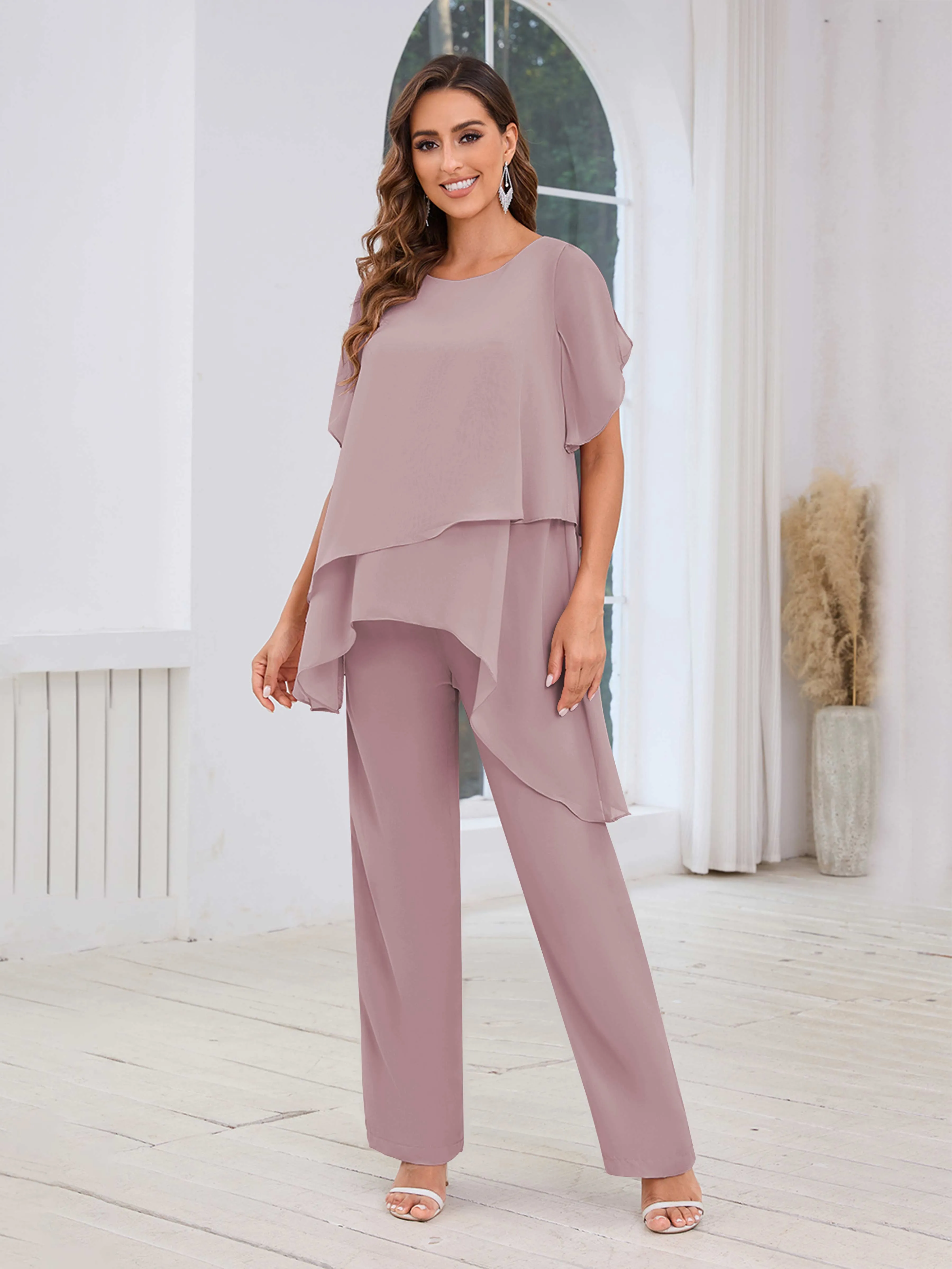Alondra Chic Scoop Asymmetrical Chiffon Mother Of The Bride Jumpsuit/Pantsuit