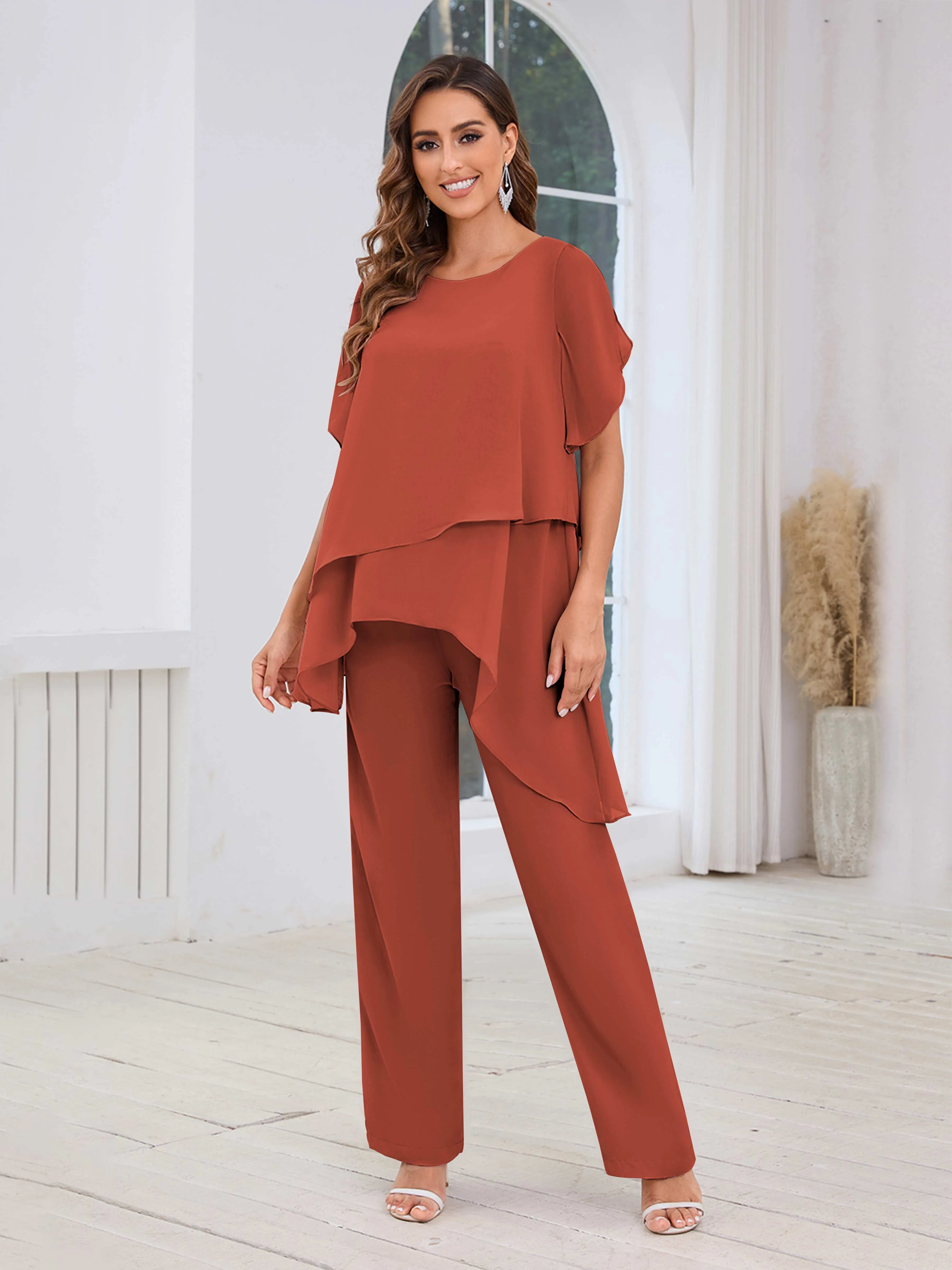 Alondra Chic Scoop Asymmetrical Chiffon Mother Of The Bride Jumpsuit/Pantsuit