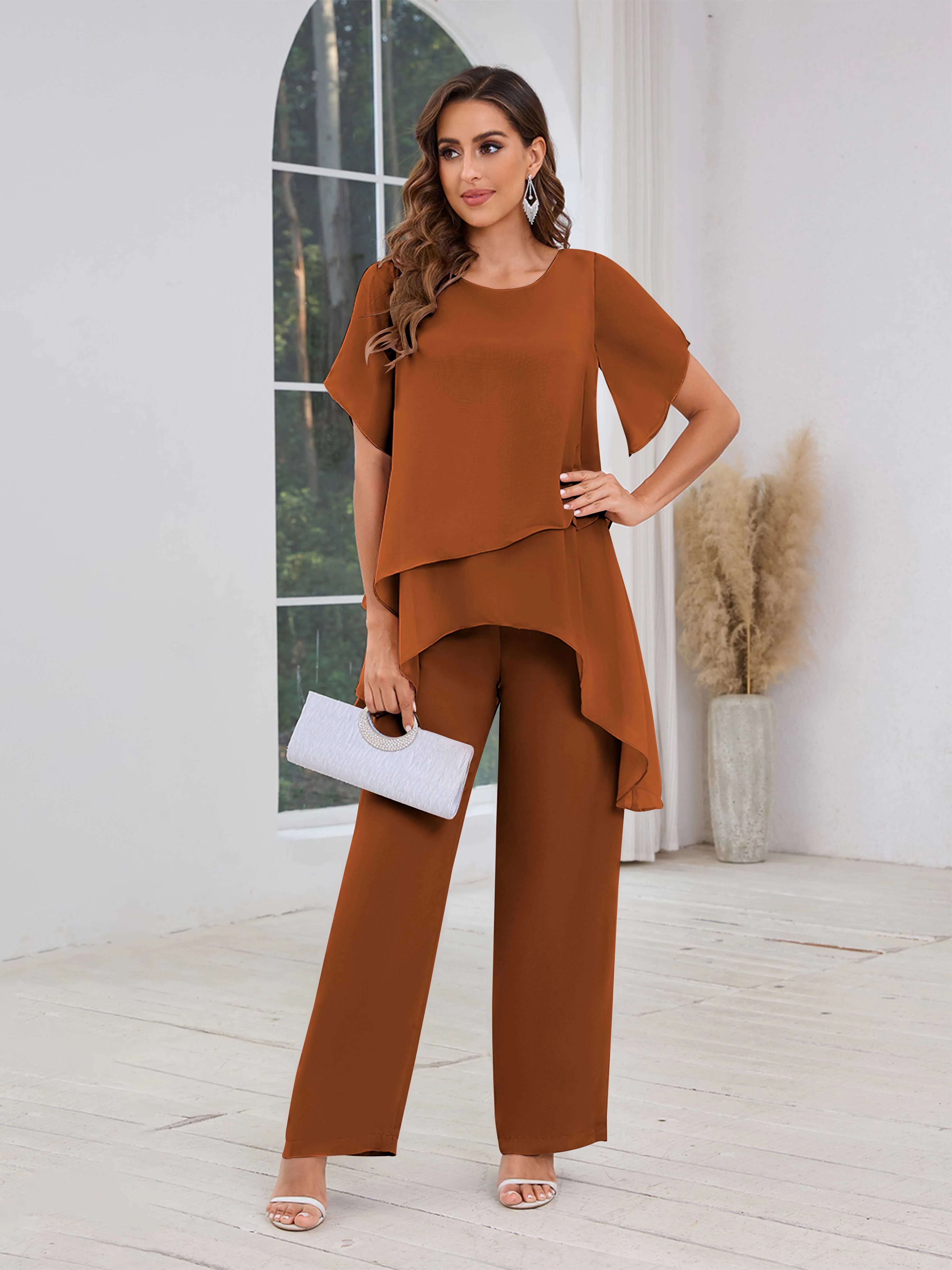 Alondra Chic Scoop Asymmetrical Chiffon Mother Of The Bride Jumpsuit/Pantsuit