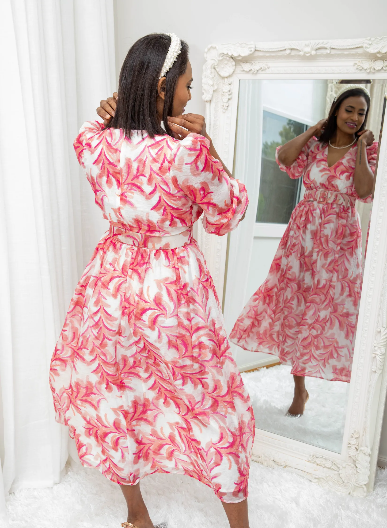 Amelia Pink and White Printed Dress