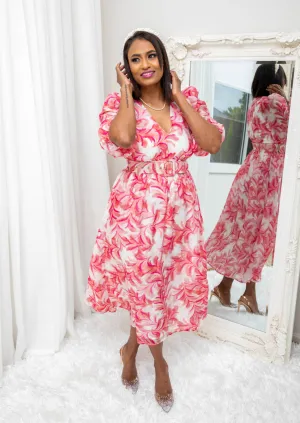 Amelia Pink and White Printed Dress