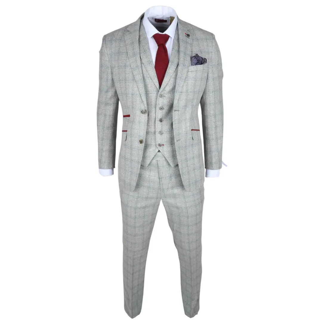 Andrew - Men's 3 Piece Grey Checked Slim Fit Suit