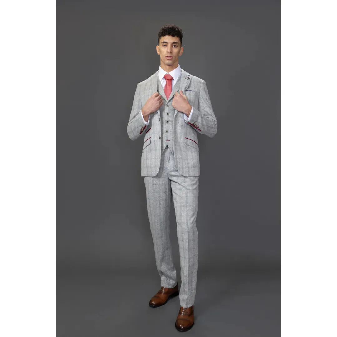Andrew - Men's 3 Piece Grey Checked Slim Fit Suit