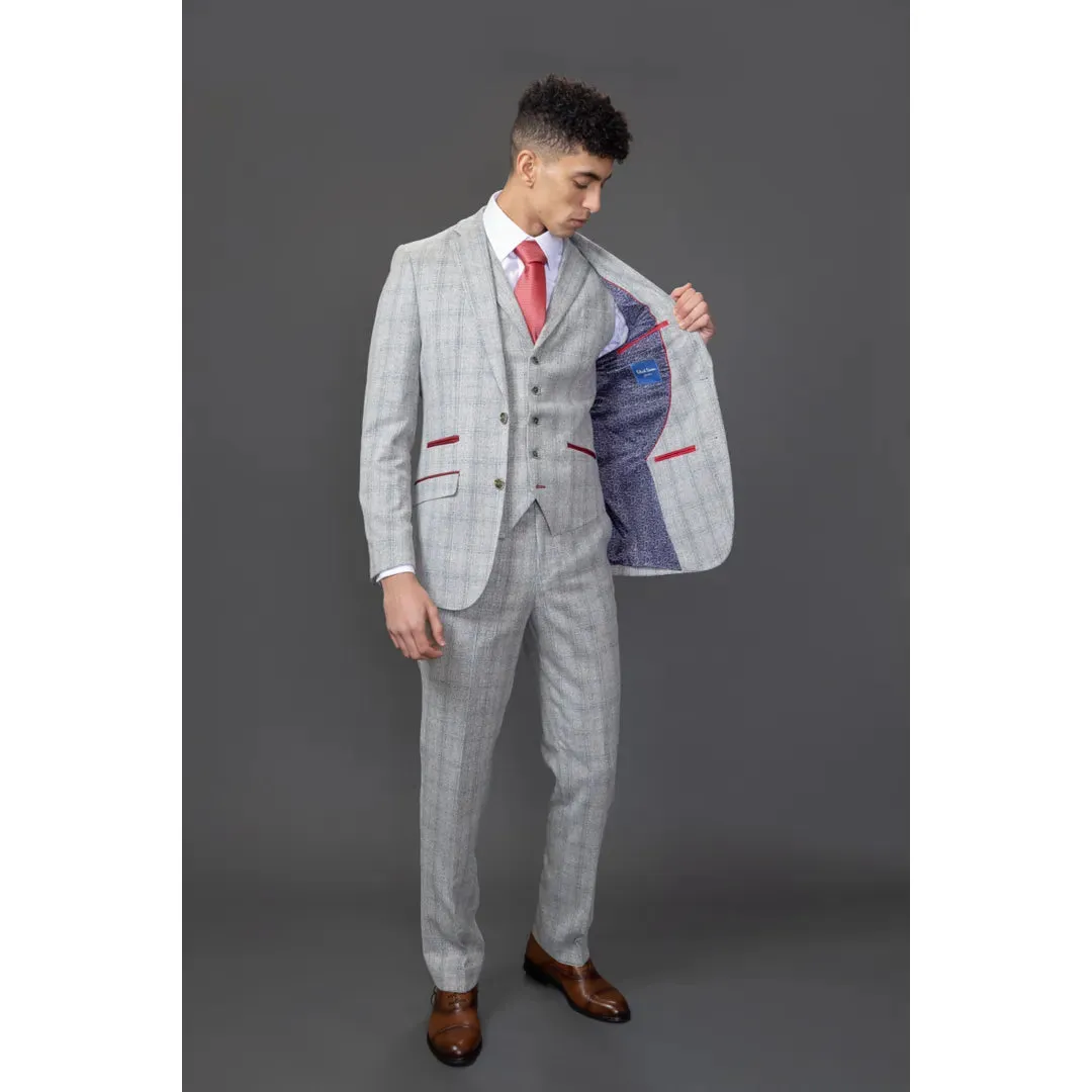 Andrew - Men's 3 Piece Grey Checked Slim Fit Suit