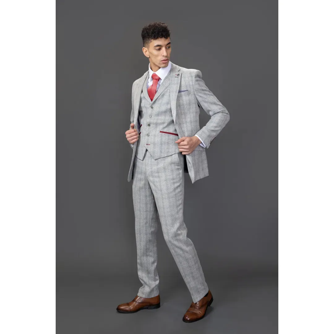 Andrew - Men's 3 Piece Grey Checked Slim Fit Suit