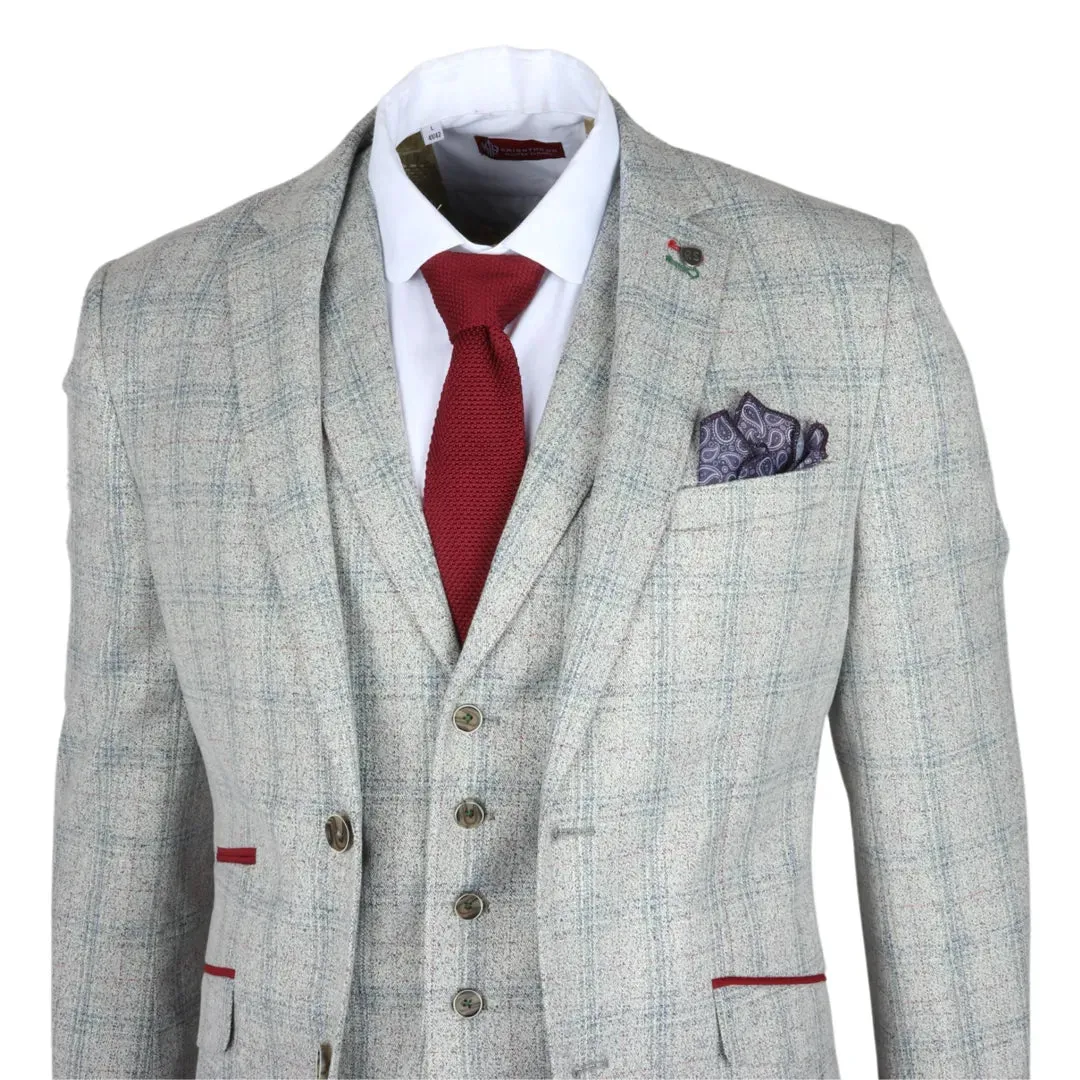 Andrew - Men's 3 Piece Grey Checked Slim Fit Suit