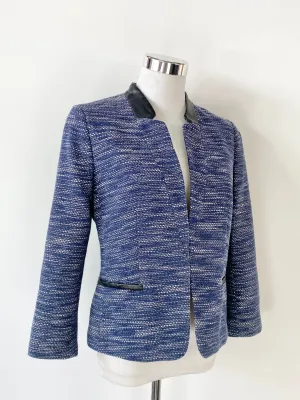 Ann Taylor Petite Blue & White Leather Trim Jacket - AU8