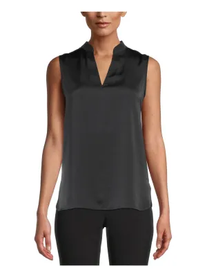 ANNE KLEIN Womens Black Sleeveless Split Top