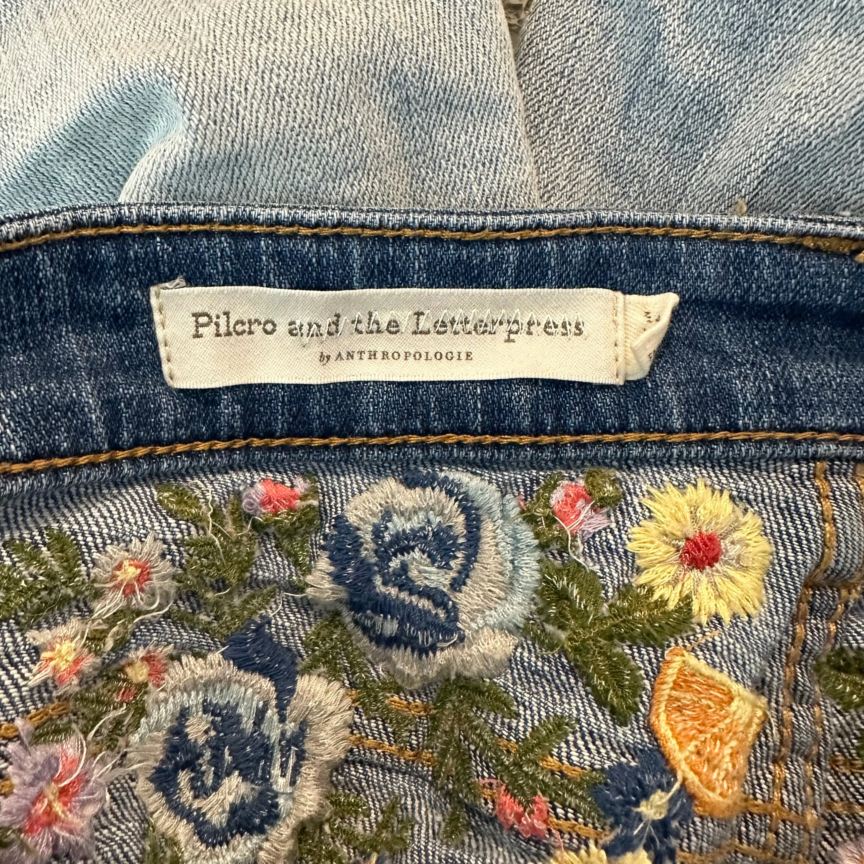 Anthropologie Pilcro and the Letterpress Slim Boyfriend Floral Fruit Embroidered Jean Shorts 27