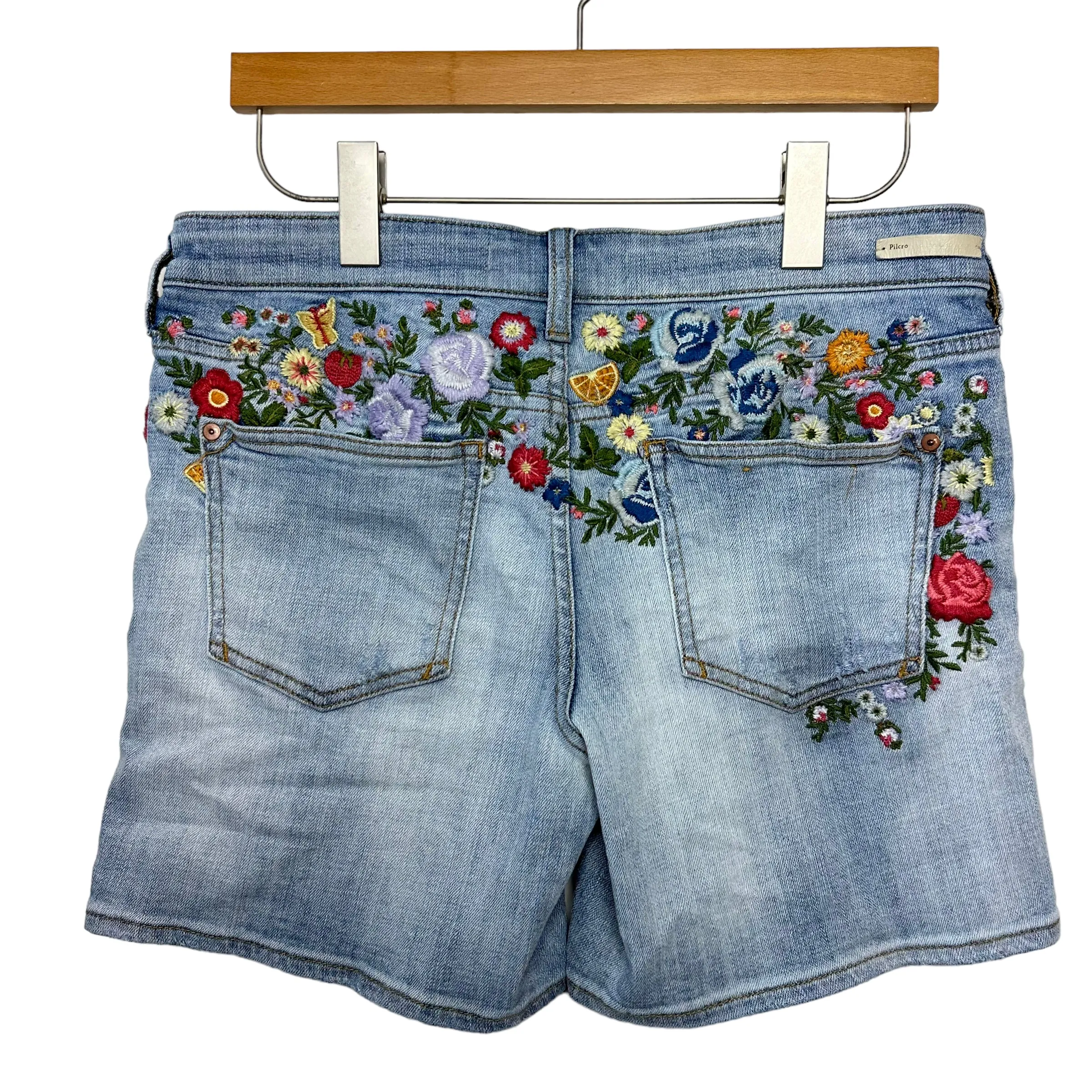 Anthropologie Pilcro and the Letterpress Slim Boyfriend Floral Fruit Embroidered Jean Shorts 27