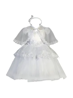 Baby Girls White Off-Shoulder Organza Overlay Glitter Tulle Baptism Dress 6-9M