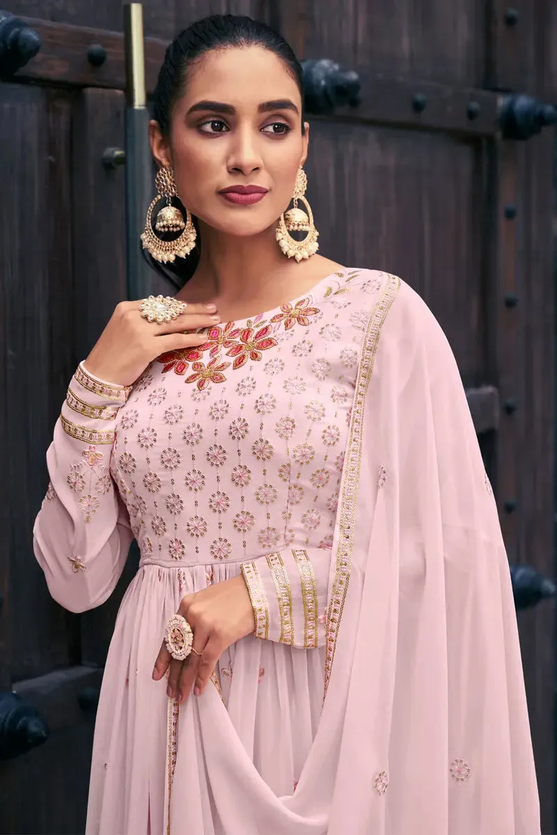 Baby Pink Colour Georgette Sharara Suit