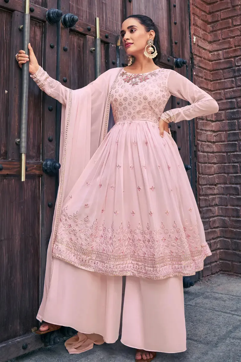 Baby Pink Colour Georgette Sharara Suit