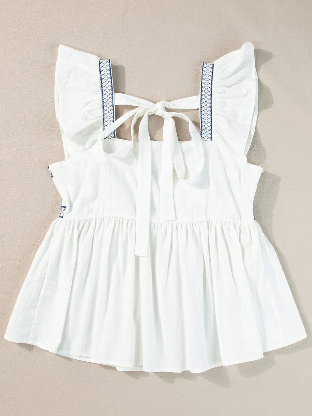 Backless Bowknot White Embroidered Top