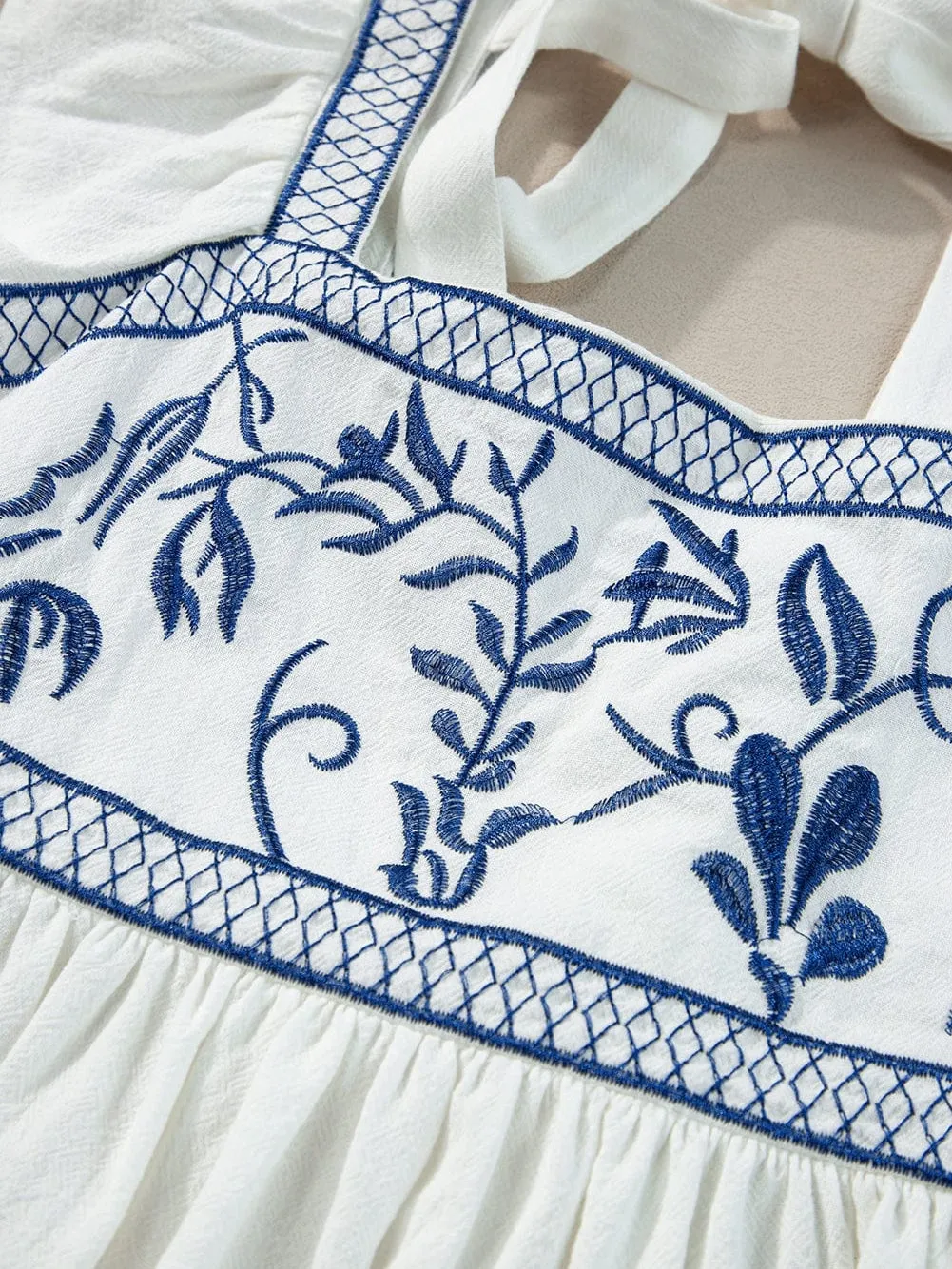 Backless Bowknot White Embroidered Top