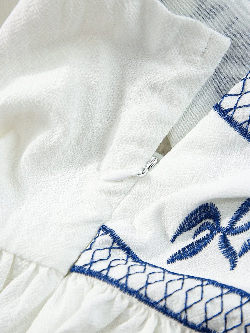 Backless Bowknot White Embroidered Top