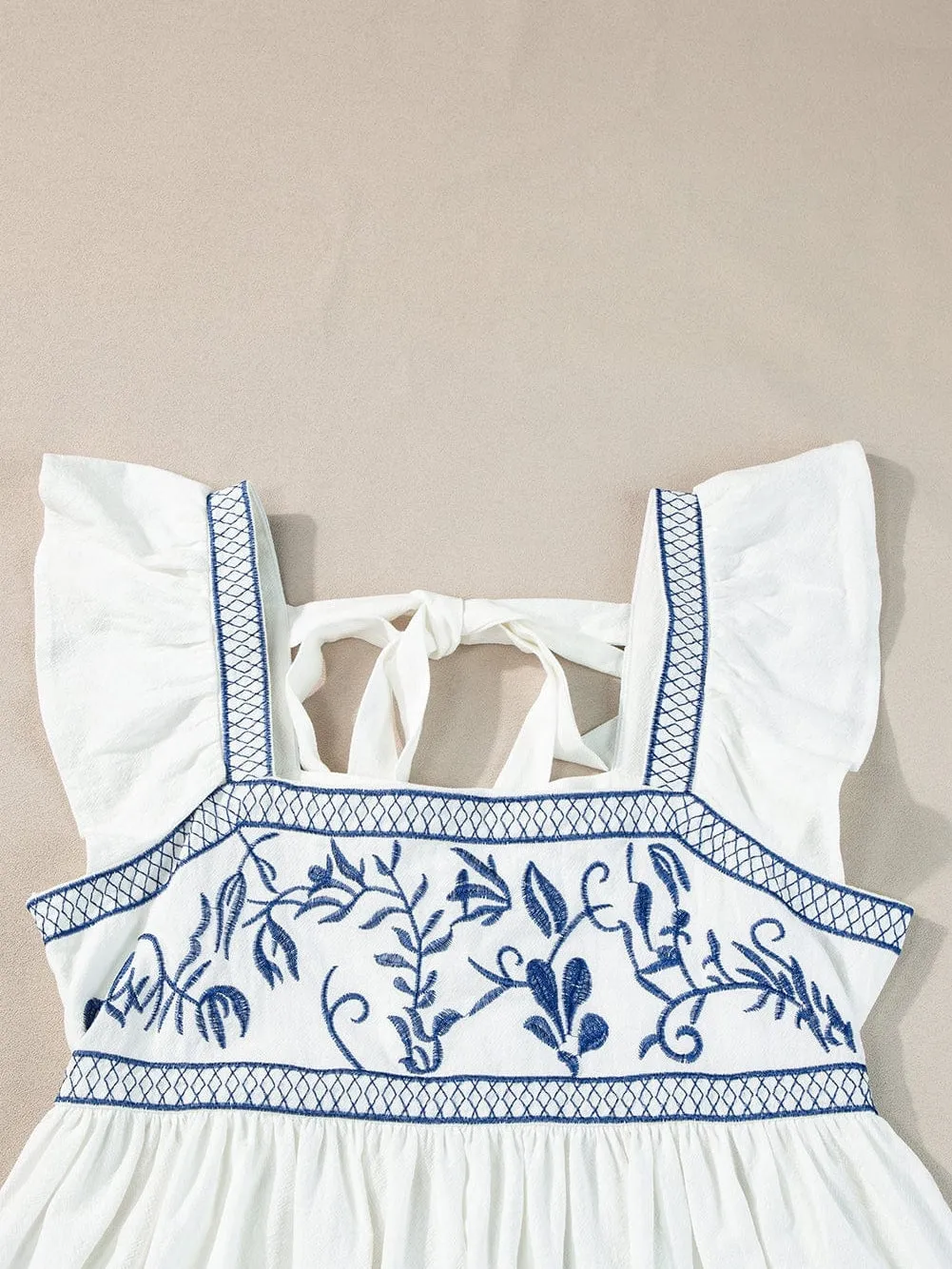 Backless Bowknot White Embroidered Top