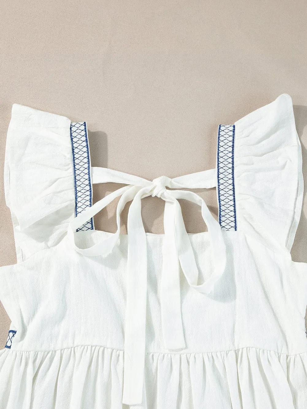 Backless Bowknot White Embroidered Top