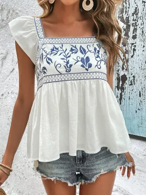 Backless Bowknot White Embroidered Top