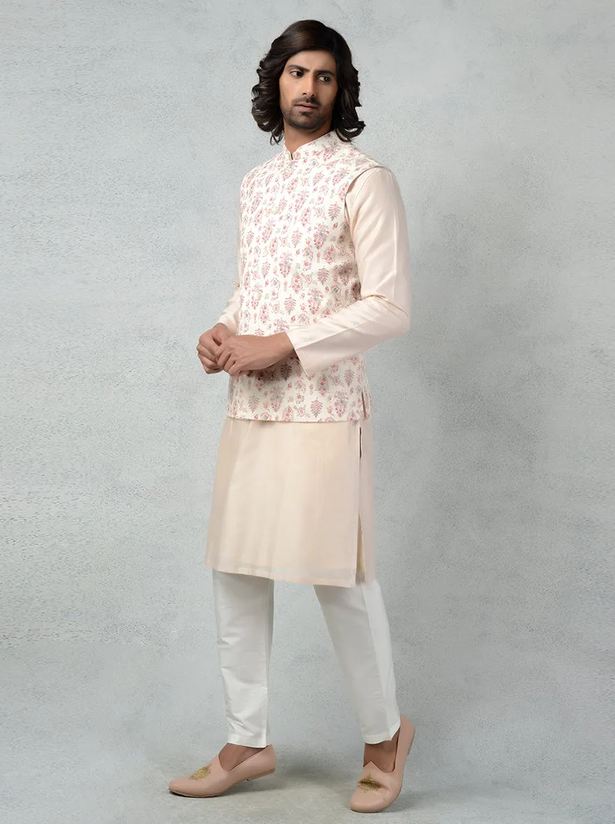 Beige & Pink Bandhgala Jacket | Azania