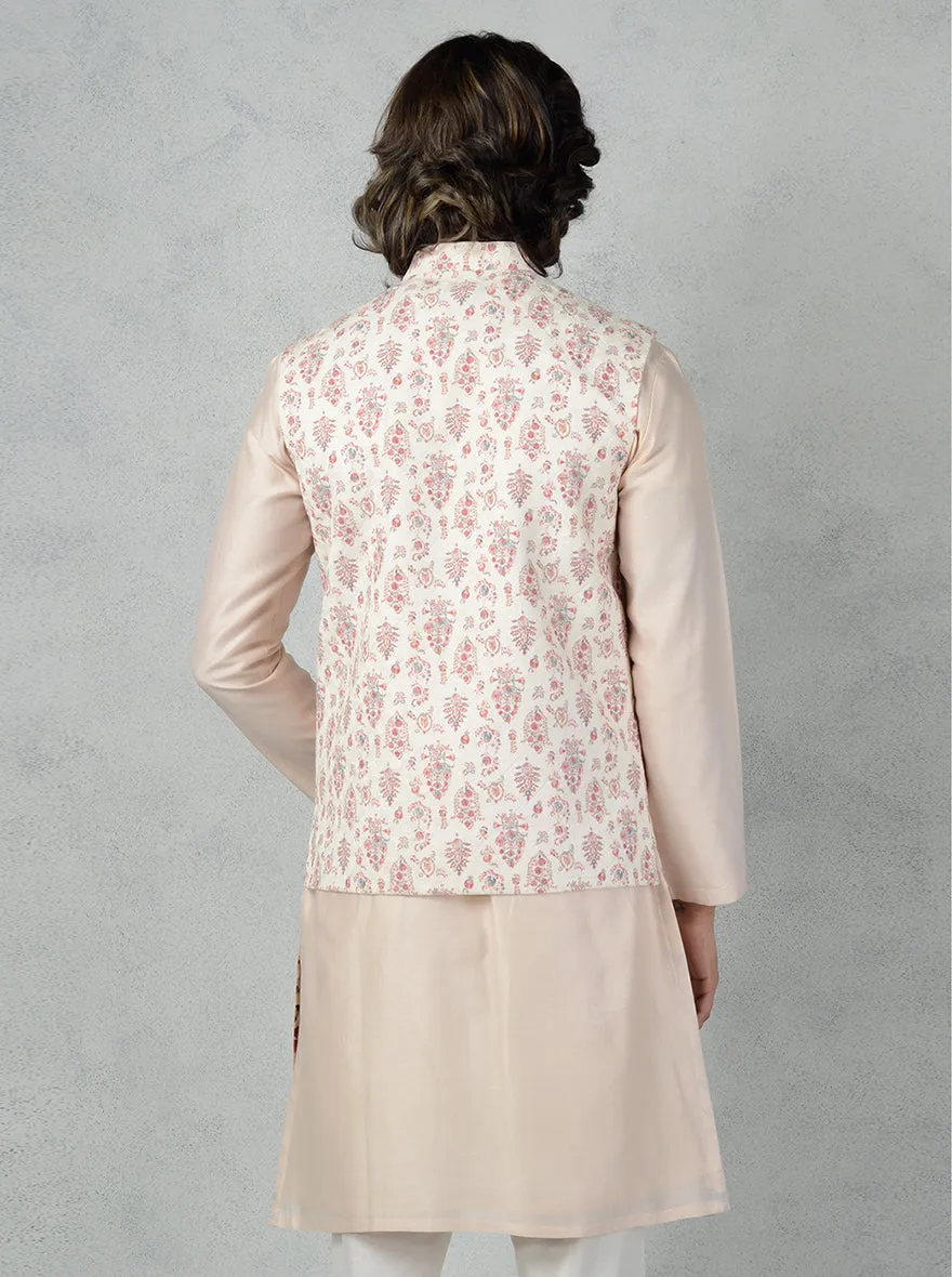 Beige & Pink Bandhgala Jacket | Azania