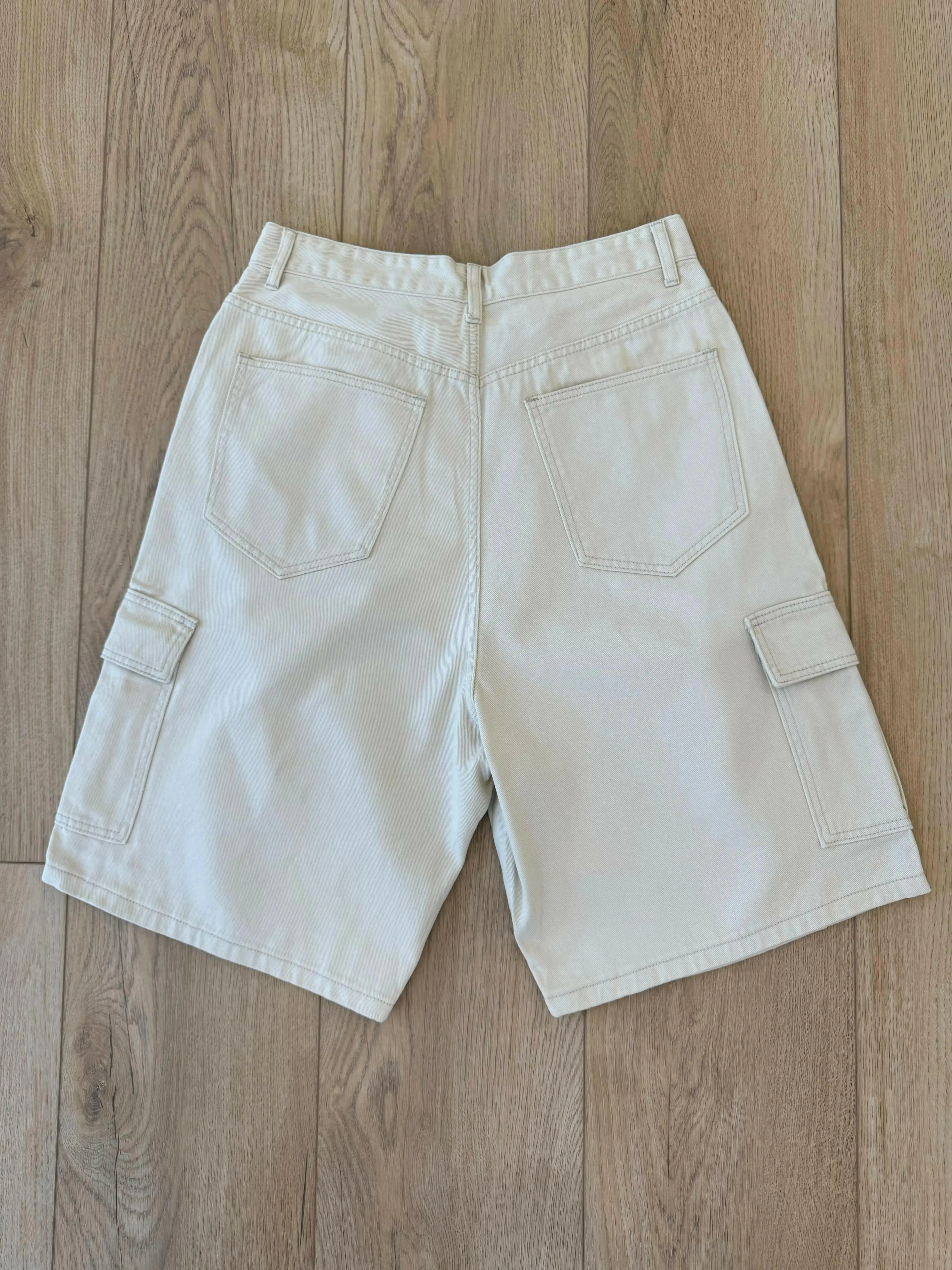 Beige Baggy Long Cargo Jorts
