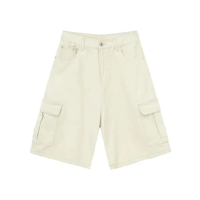 Beige Baggy Long Cargo Jorts