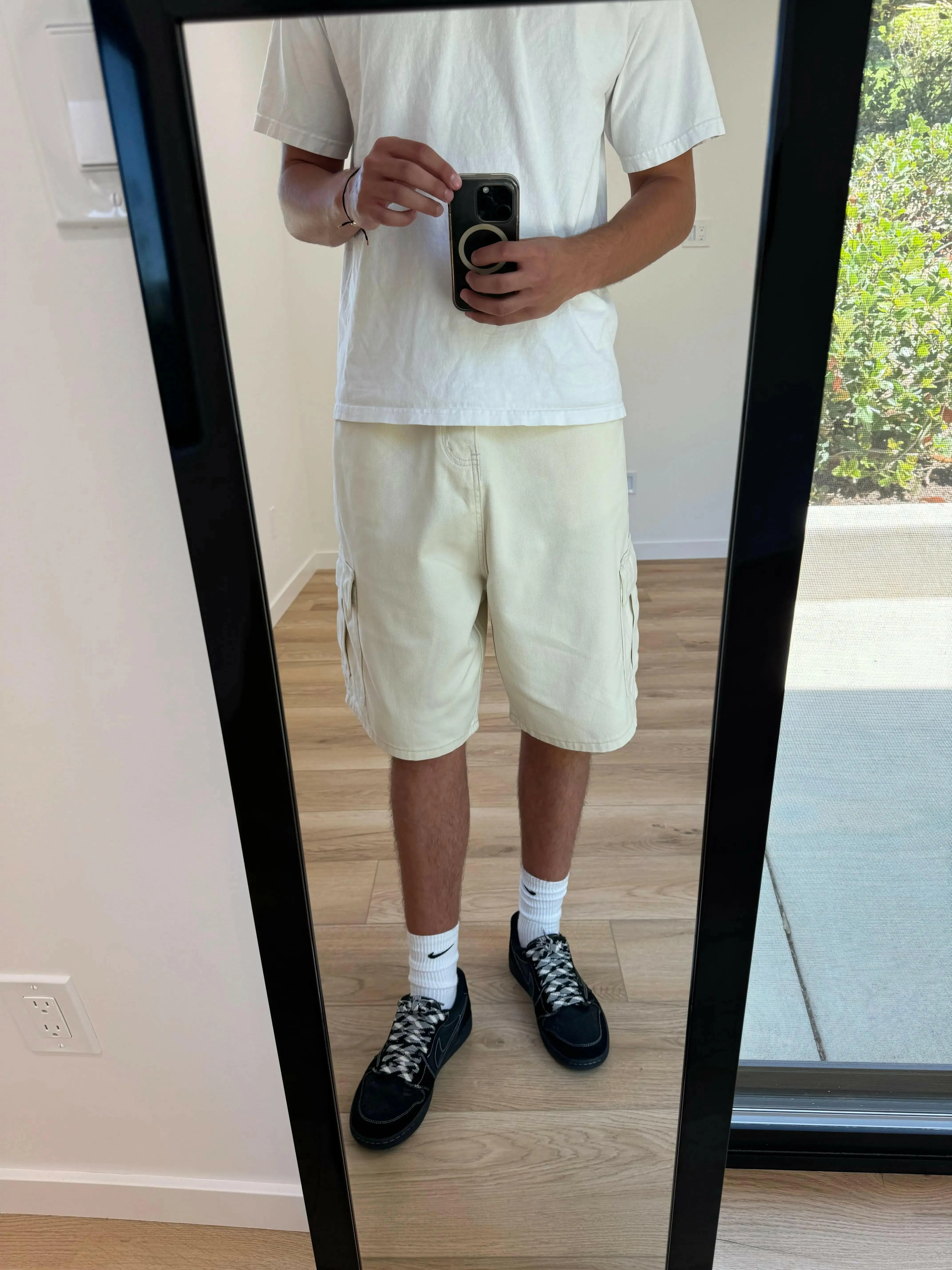 Beige Baggy Long Cargo Jorts