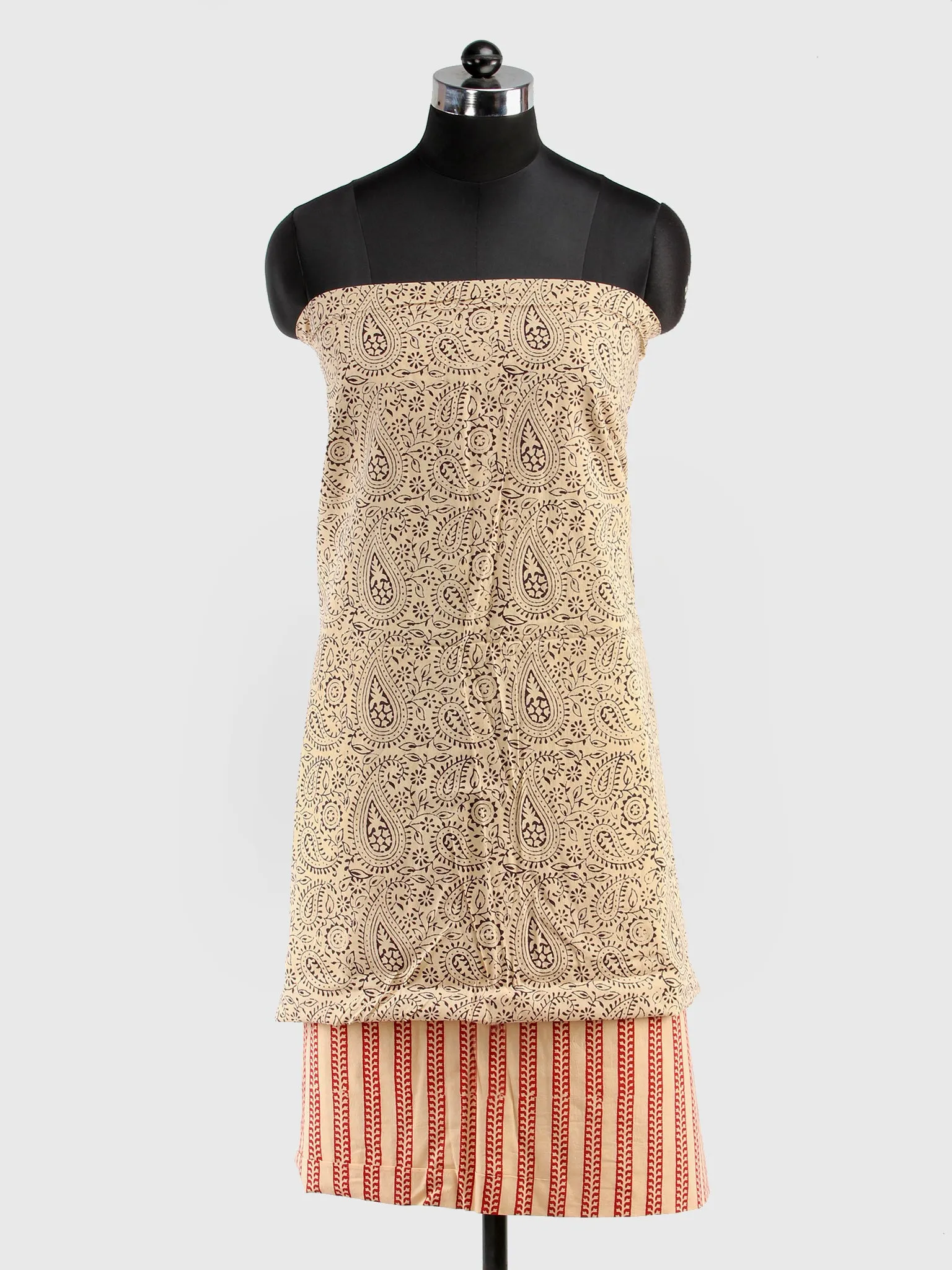 Beige Rust Black Bagh Hand Block Printed Cotton Suit-Salwar Fabric With Cotton Dupatta (Set of 3) - SU01HB419