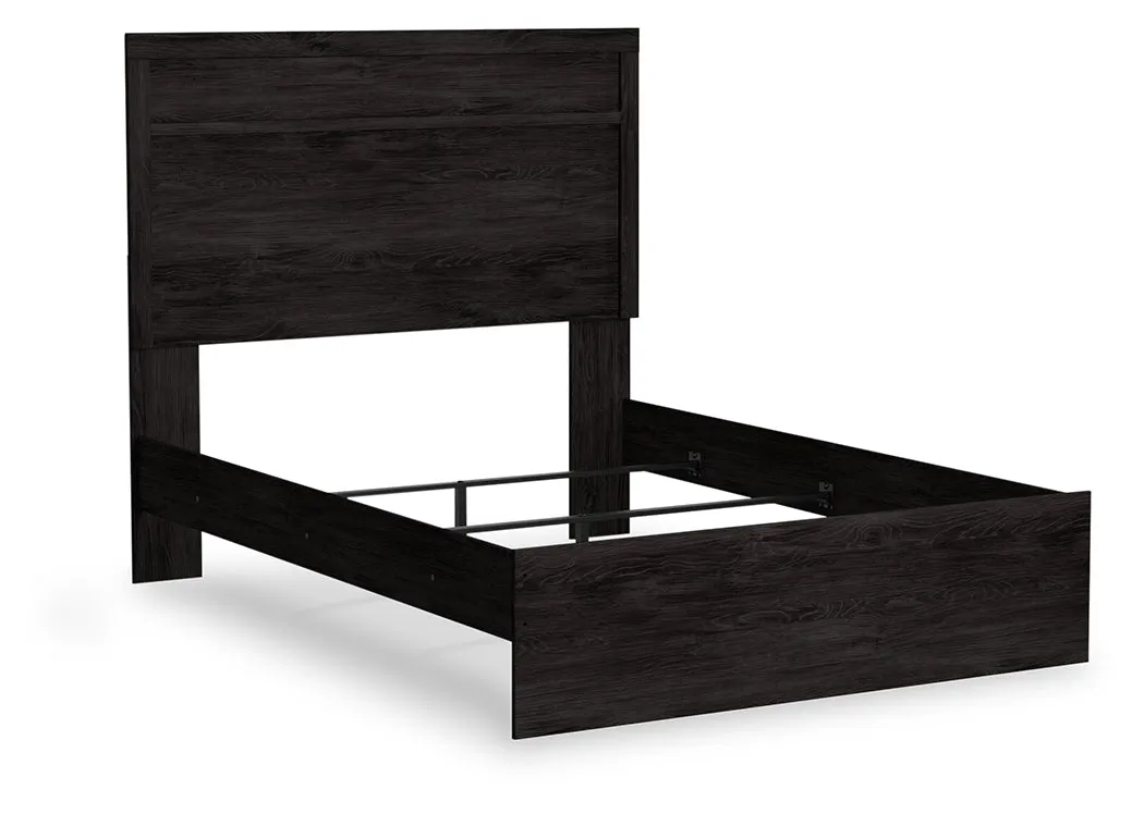 Belachime Full Panel Bed with Mirrored Dresser and Chest in Charcoal