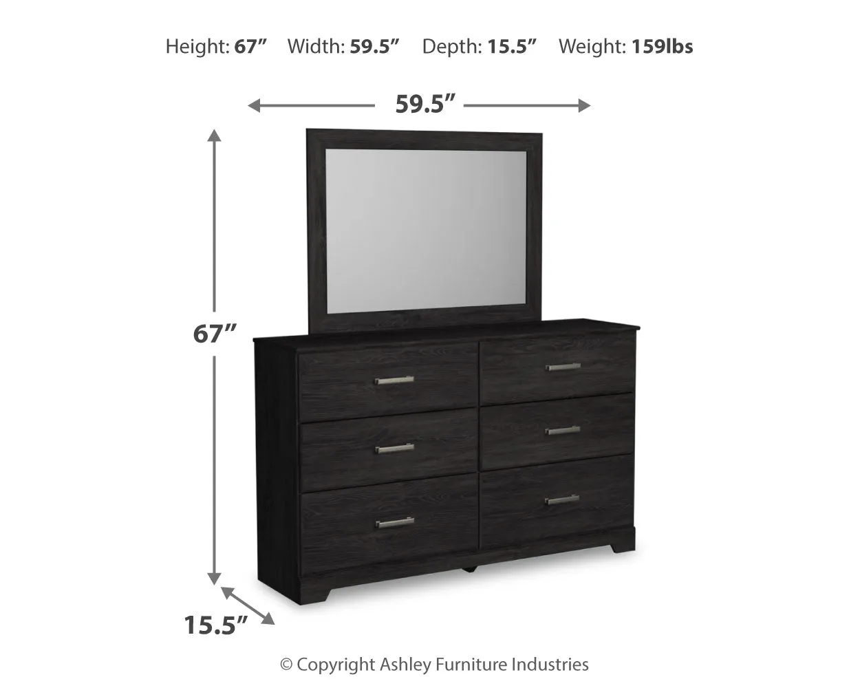 Belachime Full Panel Bed with Mirrored Dresser and Chest in Charcoal