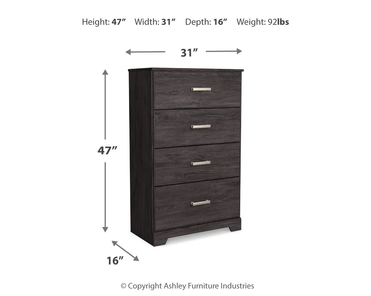 Belachime Full Panel Bed with Mirrored Dresser and Chest in Charcoal