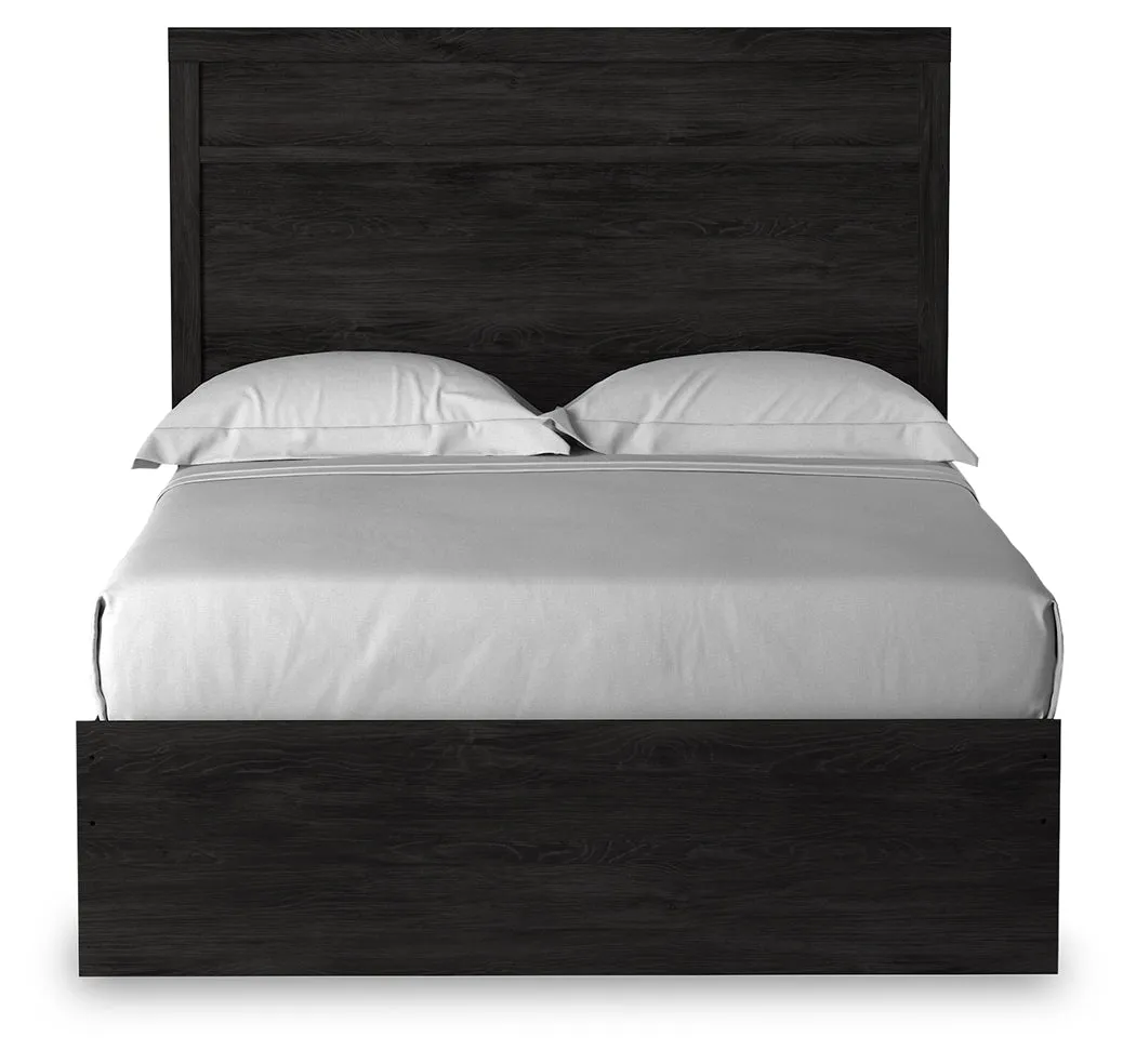 Belachime Full Panel Bed with Mirrored Dresser and Chest in Charcoal