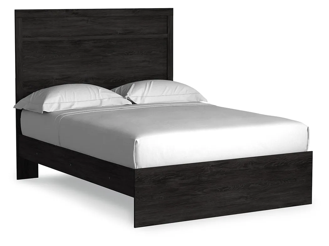 Belachime Full Panel Bed with Mirrored Dresser and Chest in Charcoal