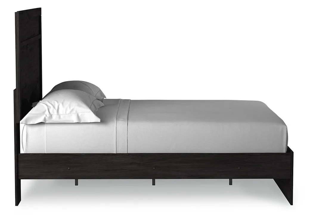 Belachime Full Panel Bed with Mirrored Dresser and Chest in Charcoal