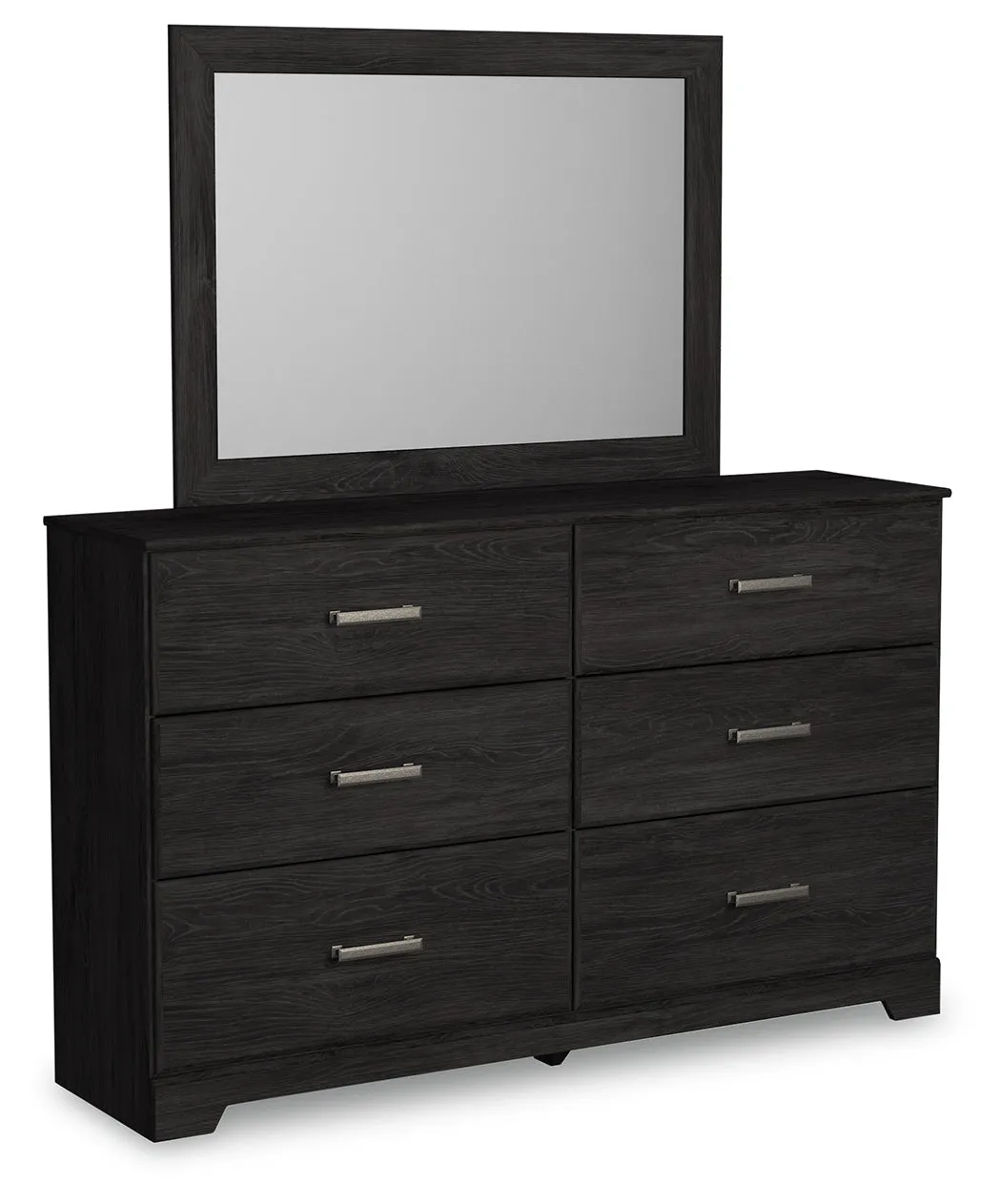 Belachime Full Panel Bed with Mirrored Dresser and Chest in Charcoal