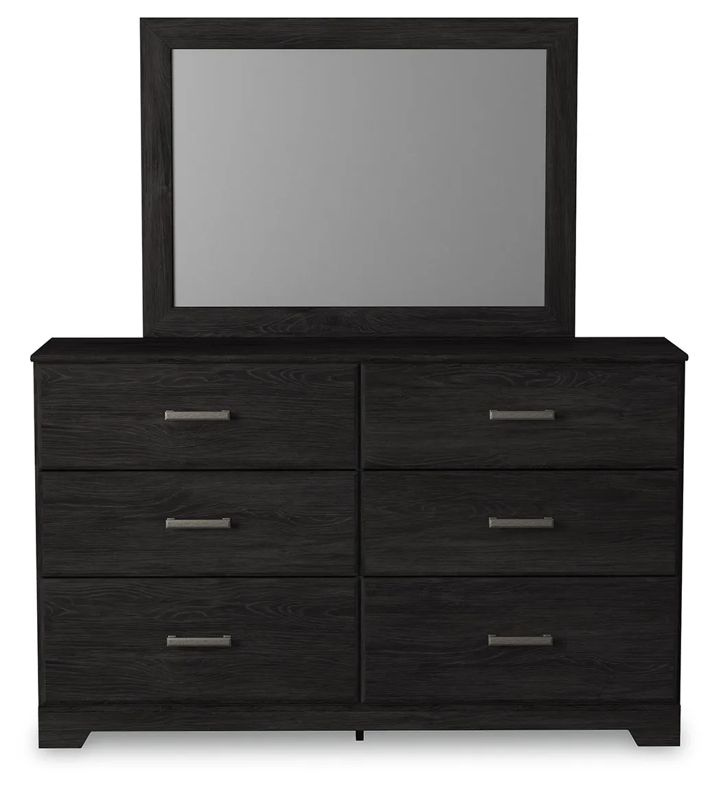 Belachime Full Panel Bed with Mirrored Dresser and Chest in Charcoal