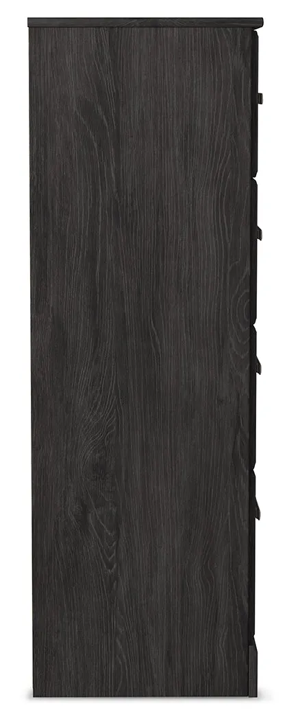 Belachime Full Panel Bed with Mirrored Dresser and Chest in Charcoal