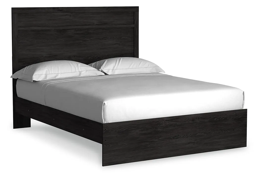 Belachime Queen Panel Bed with Mirrored Dresser, Chest and Nightstand in Charcoal