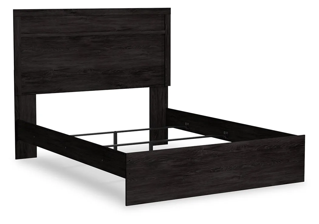 Belachime Queen Panel Bed with Mirrored Dresser, Chest and Nightstand in Charcoal