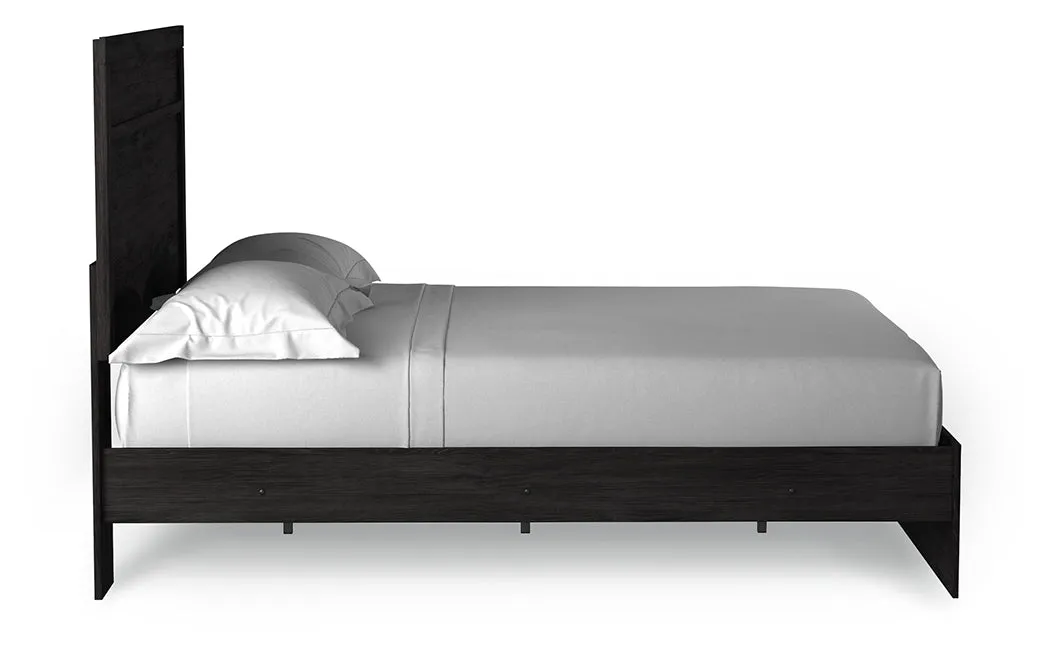 Belachime Queen Panel Bed with Mirrored Dresser, Chest and Nightstand in Charcoal
