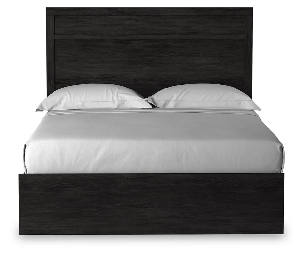 Belachime Queen Panel Bed with Mirrored Dresser, Chest and Nightstand in Charcoal